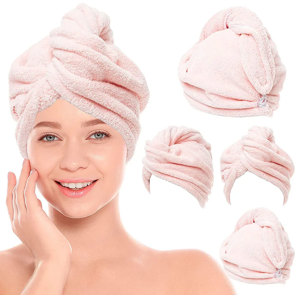 

1pcs Hair Towel Wrap,Hair Drying Towel with Button, Microfibre Hair Towel, Dry Hair Hat, Bath Hair Cap