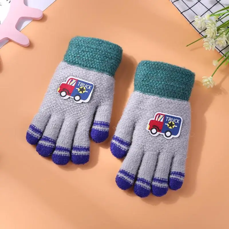 1pair Kids Winter Warm Cartoon Gloves Children Boys Girls Cashmere Thickened Fleece Ski Gloves Newborn Baby Glove with Finger