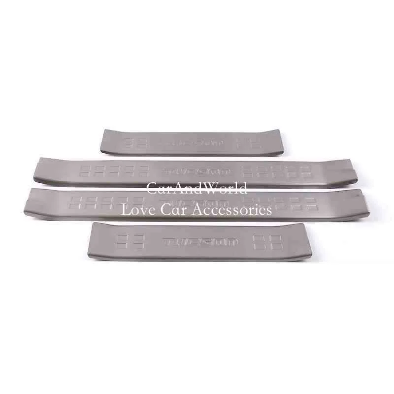 B-Style 4pcs Для hyundai Tucson 2006- покрытие для межкомнатных дверных порогов Добро пожаловать Suff пластина Защита педали из нержавеющей стали аксессуары для стайлинга автомобилей - Цвет: B-Style 4pcs