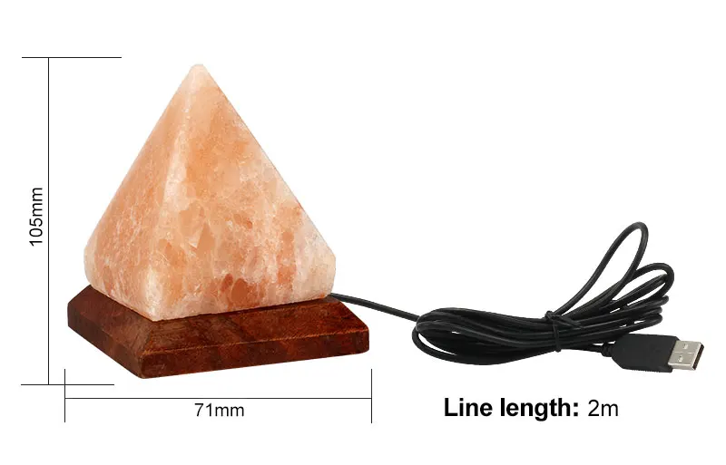 KHLITEC Triangle USB Salt Lamp Hand Carved Purifier Night Light Wooden Base Himalayan Colorful Crystal Rock Lamp Light6