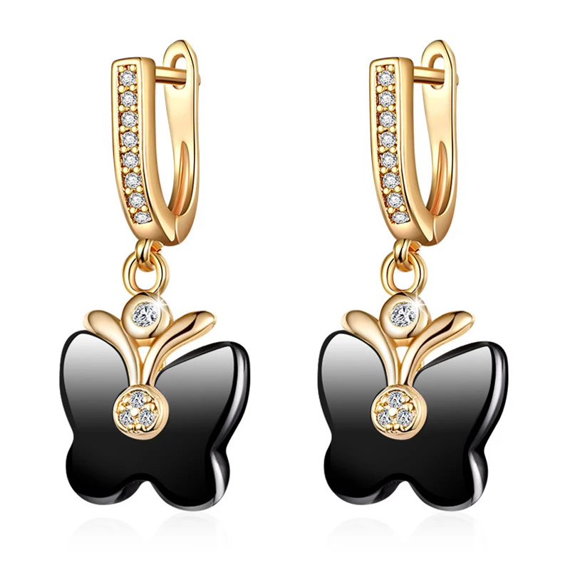 

Fashion Cute Butterfly Shape Ceramic Drop Earrings Luxury AAA Cubic Zirconia Gold Color Dangle Earrings for Women Jewelry Gifts