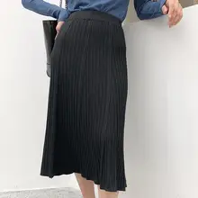 Новые женские офисные элегантные плиссированные юбки, винтажные утолщенные осенние юбки средней длины с эластичной высокой талией, вязаные юбки
