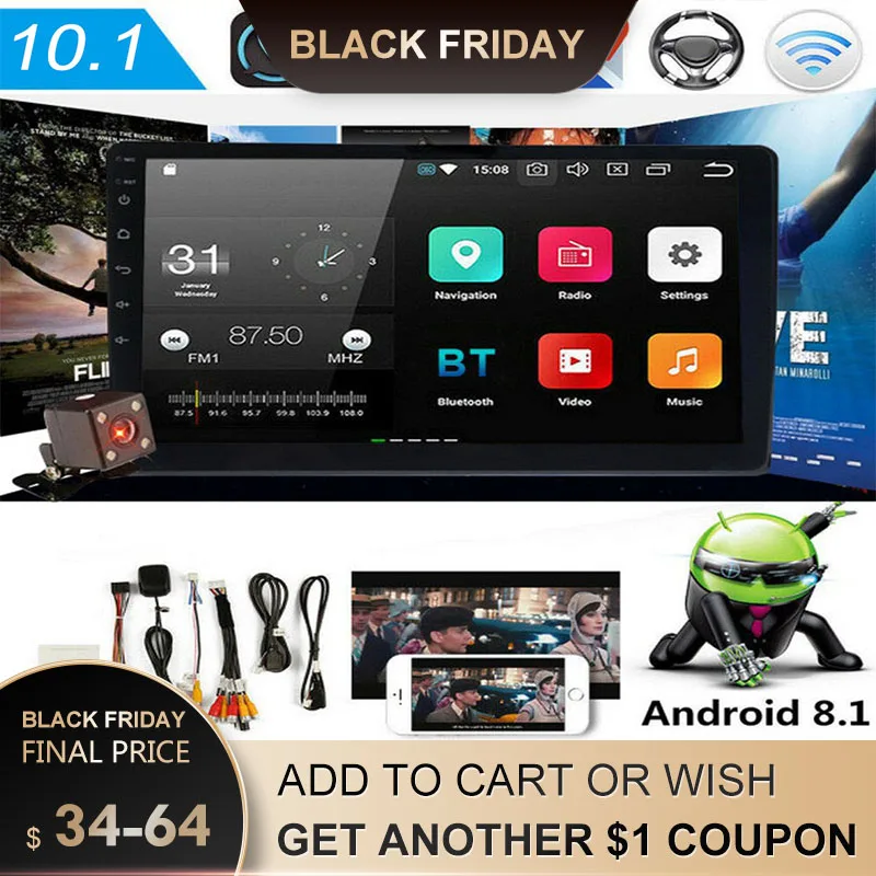 

2 Ingot Car Radio 7/9/10.1 Inch HD Car MP5 Multimedia Player Android 8.1 Car Radio GPS Navigation WiFi Bluetooth +Camera