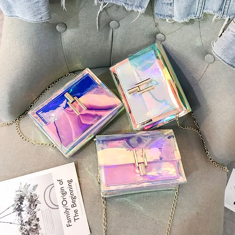 Fashion Women Colorful Jelly Shoulder Bag Girl Laser Holographic Transparent Handbag Crossbody Messenger Bags Mini Tote SS0424 (3)