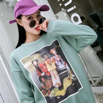 

Autumn Characters Print Thick Sweatshirt Fashion Round Neck Long-sleeved Women Pullover