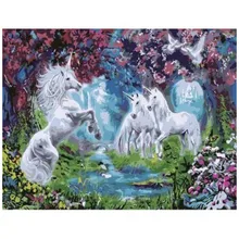 Алмазная вышивка Единороги в сказочном лесу Рыжий Кот 30х40см