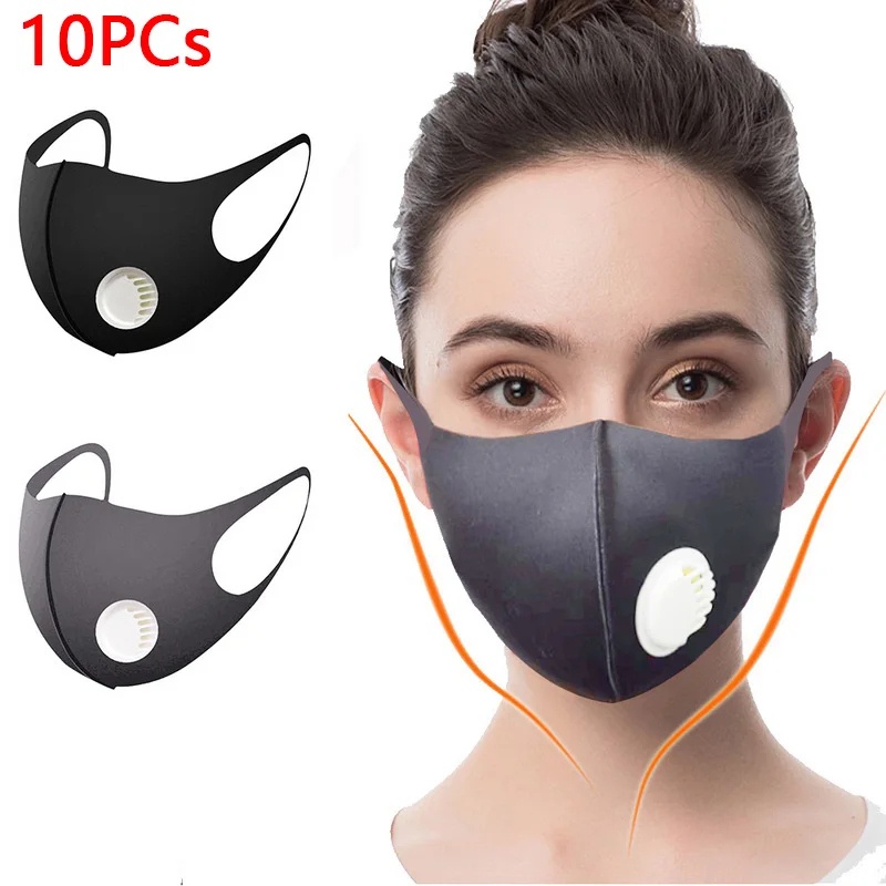 

10PCS Black PM2.5 Anti Pollution Valve Mask Anti Air Dust And Smoke Pollution Mask With Elastic Earloop Washable Mask