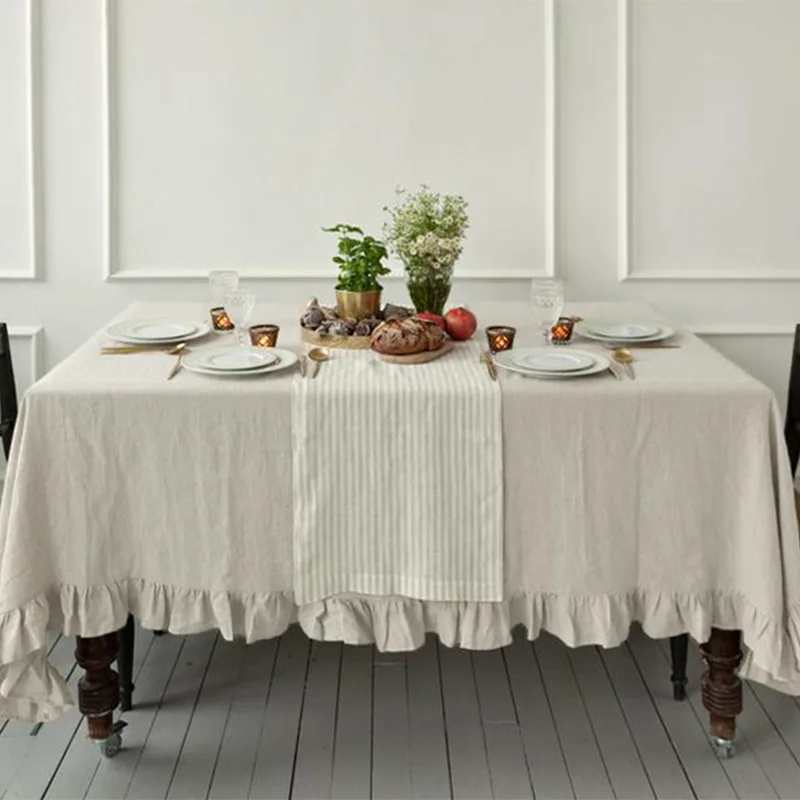 

Pure Linen Ruffle Tablecloth, Table Cloth Rectangular, Table Cover Manteles De Mesa Wedding Coffee Table Dining Cover Cloths