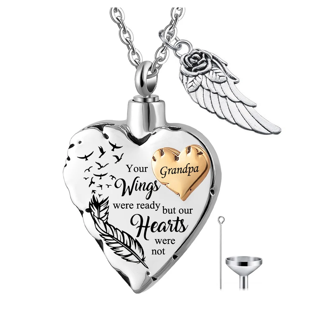 Heart Cremation Jewelry for Ashes Angel Wing Urn Necklace Electrocardiogram Memorial Pendant and Birthstone Crystal I Love You Forever