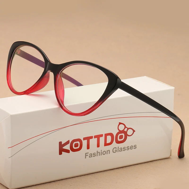 KOTTDO, Модные Винтажные оправа для очков в стиле кошачьи глаза, женские очки для чтения, оптические очки для унисекс, очки UV400 - Цвет оправы: Red