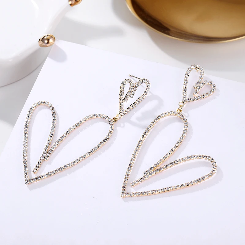 CHIMERA Simple Cute Stud Earrings Hollow Out Rinestone Crystal Heart Geometric Jewelry Accessories for Women Ladies