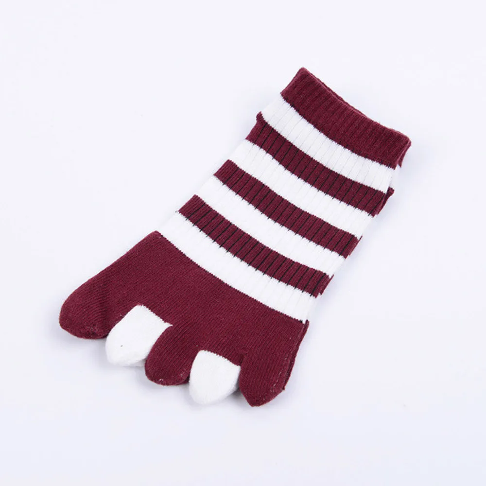 Long Cute Socks Women Cat Socks Cotton Socks Cartoon Stripe Five Finger calcetines mujer divertido chausette femme носки хлопок - Цвет: Red Stripe