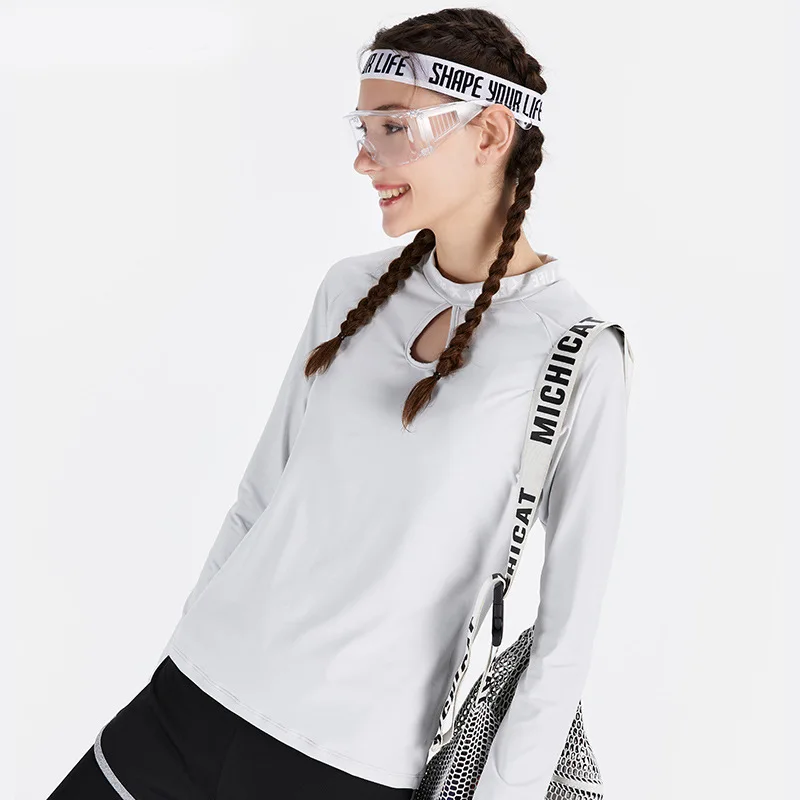 Осенняя Спортивная рубашка с длинными рукавами для женщин, с буквенным принтом, с вырезом, с выемкой, дизайн для фитнеса, йоги, топы для тренировок, тренировок, тренажерного зала