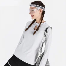 Осенняя Спортивная рубашка с длинными рукавами для женщин, с буквенным принтом, с вырезом, с выемкой, дизайн для фитнеса, йоги, топы для тренировок, тренировок, тренажерного зала