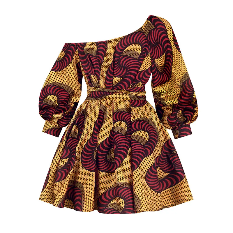 african traditional clothing BUSHRA African Women Sexy Shoulder Off Mini Long Sleeve Dress Dashiki Tribal Printed Kanga Clothes Robe Africaine Femme 2022 NEW Africa Clothing