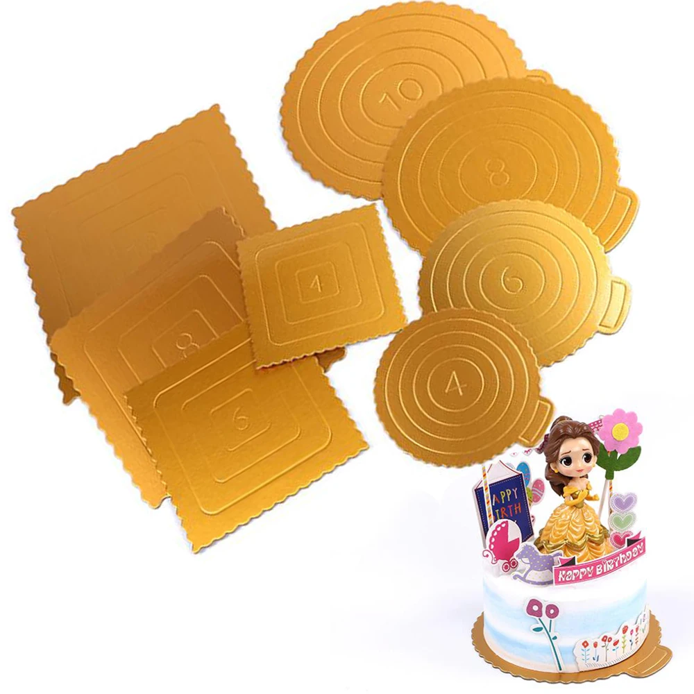

20PCS/SET Round/Square Mousse Cake Boards Gold Paper Cupcake Dessert Displays Tray Wedding Birthday Cake Pastry Decorative Tool
