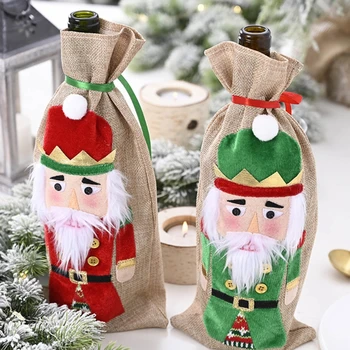 

2 Pcs Christmas Red Wine Bottle Cover Bags Santa Holiday Home Party Xmas Decor