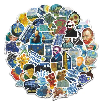 

50pcs Van Gogh Retro Toy Stickers For Suitcase Satchel Schoolbag Book Bag Pencil Box Folder Phone Laptop Travel Luggage Decals
