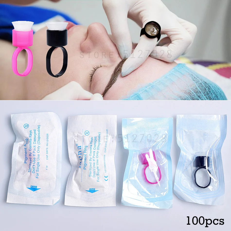 100pcs Tattoos Supply Ring Cup Tools Microblading Pigment Holder Permanent Makeup Disposable Tattoo Ink Cups With Sponge thickening imitation ceramic watercolor pigment plum type palette palette chinese painting gouache palette box painting tools