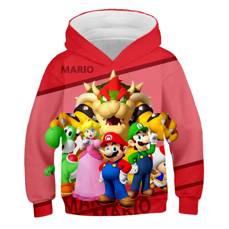 Kids Hooded Sweatshirt Cartoon Super Mario Pullover Hoodie Jumper Coat Top 