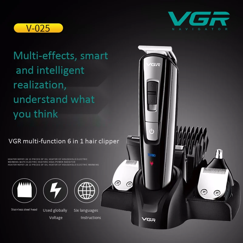ABRA-Vgr V-025, многофункциональная машинка для стрижки волос, 6 в 1, перезаряжаемая бритва, электрическая бритва, нож для стрижки волос, триммер для волос в носу, Eu Plu