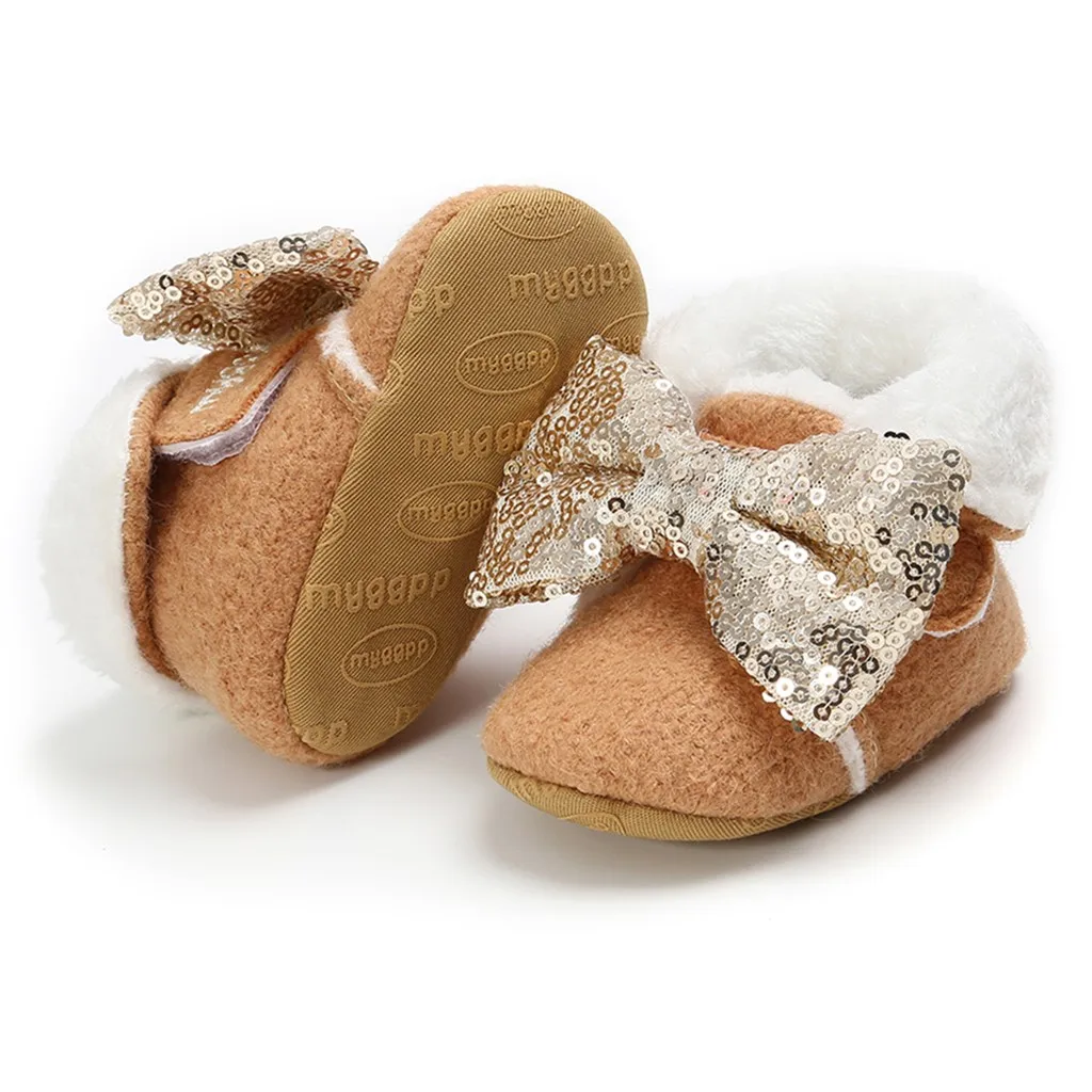 Schoenen/теплые зимние ботинки с блестками и бантом для маленьких девочек; комплект из обуви и повязки на голову; обувь для маленьких девочек;# G
