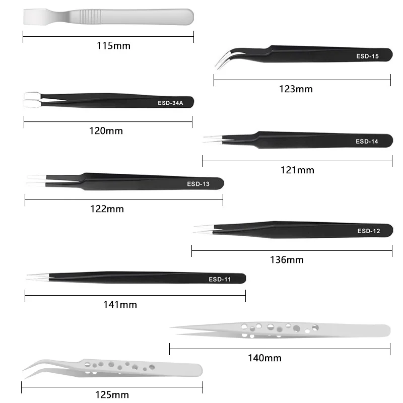 Description Picture 3 of itemIndustrial Grade Tweezers Precision Anti-static Curved Straight Tip Stainless Tweezer Electronics Industrial Repair Tools 1PCS