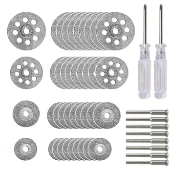 

40Pcs Diamond Cutting Wheel Kit with 8Pcs Mandrel and 2Pcs Cross Screwdriver for Rotary Tool Cutting Stones, Glass