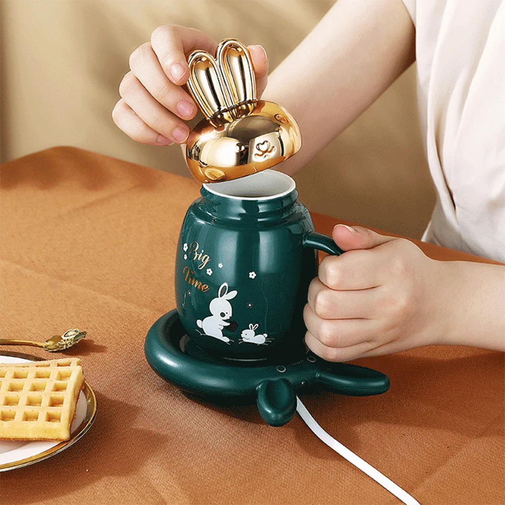 New Smart Thermostatic Coaster Cute Rabbit Mug Warmer Set Cup Heating Pad Home Office Gift Coffee Mug Warmer Water Heater 3