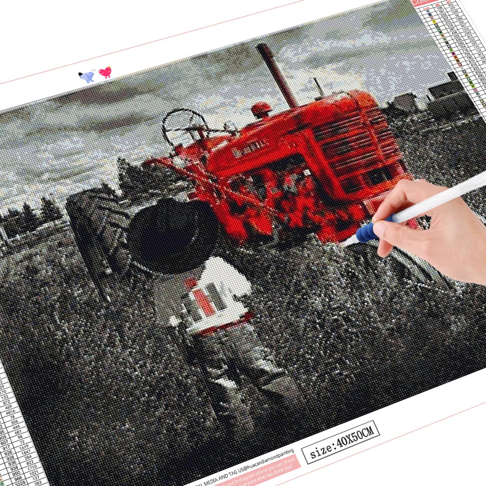 HUACAN – Kit complet de peinture diamant, perceuse, garçon tracteur, point de croix, broderie, paysage, mosaïque, noir et rouge, décoration de maison