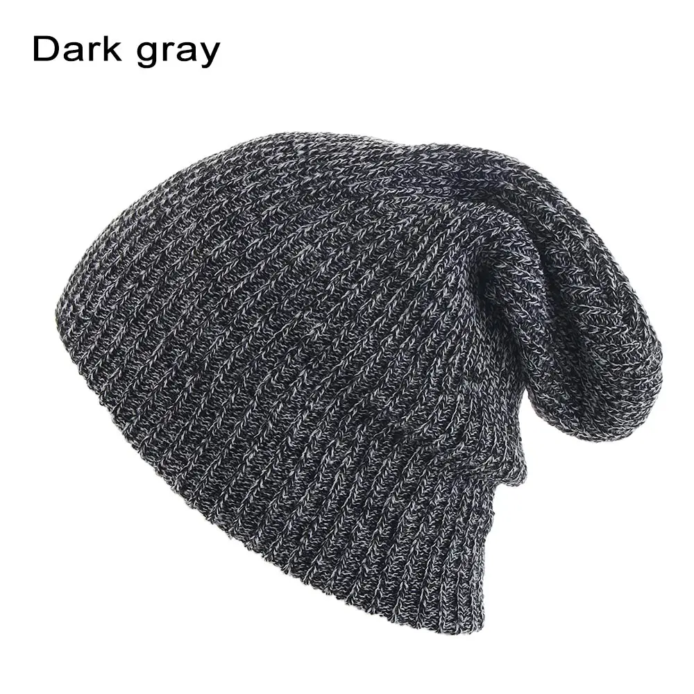 dark grey Модная женская мужская хип-хоп вязаная шапка зимняя теплая Повседневная громоздкая шапка крючком Лыжная унисекс шапка бини мягкая мешковатая Skullies Beanies - Цвет: dark grey