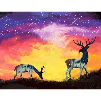 

Gatyztory 60x75cm DIY Painting By Numbers Handpainted Starry Deer Oil Painting Canvas Colouring Frame Home Decor