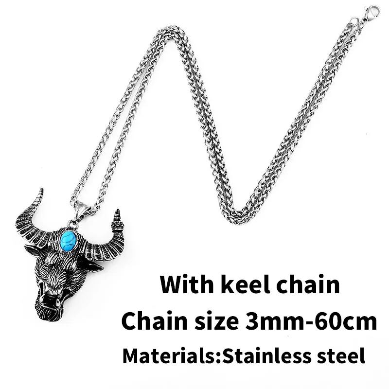 with keel chains Стальной солдат корова с ожерелье с синей подвеской модное панк байкерское ожерелье ювелирные изделия из нержавеющей стали - Окраска металла: with keel chains