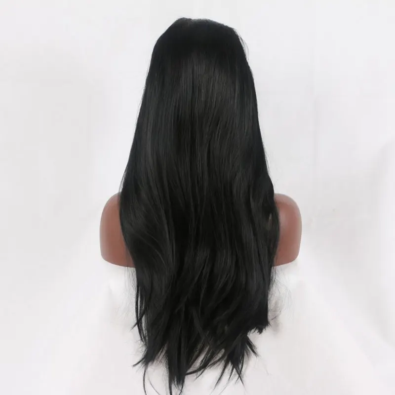 Bombshell черные прямые волосы синтетический парик фронта шнурка натуральный Hairline термостойкие волокна Волосы средний пробор для женщин парики