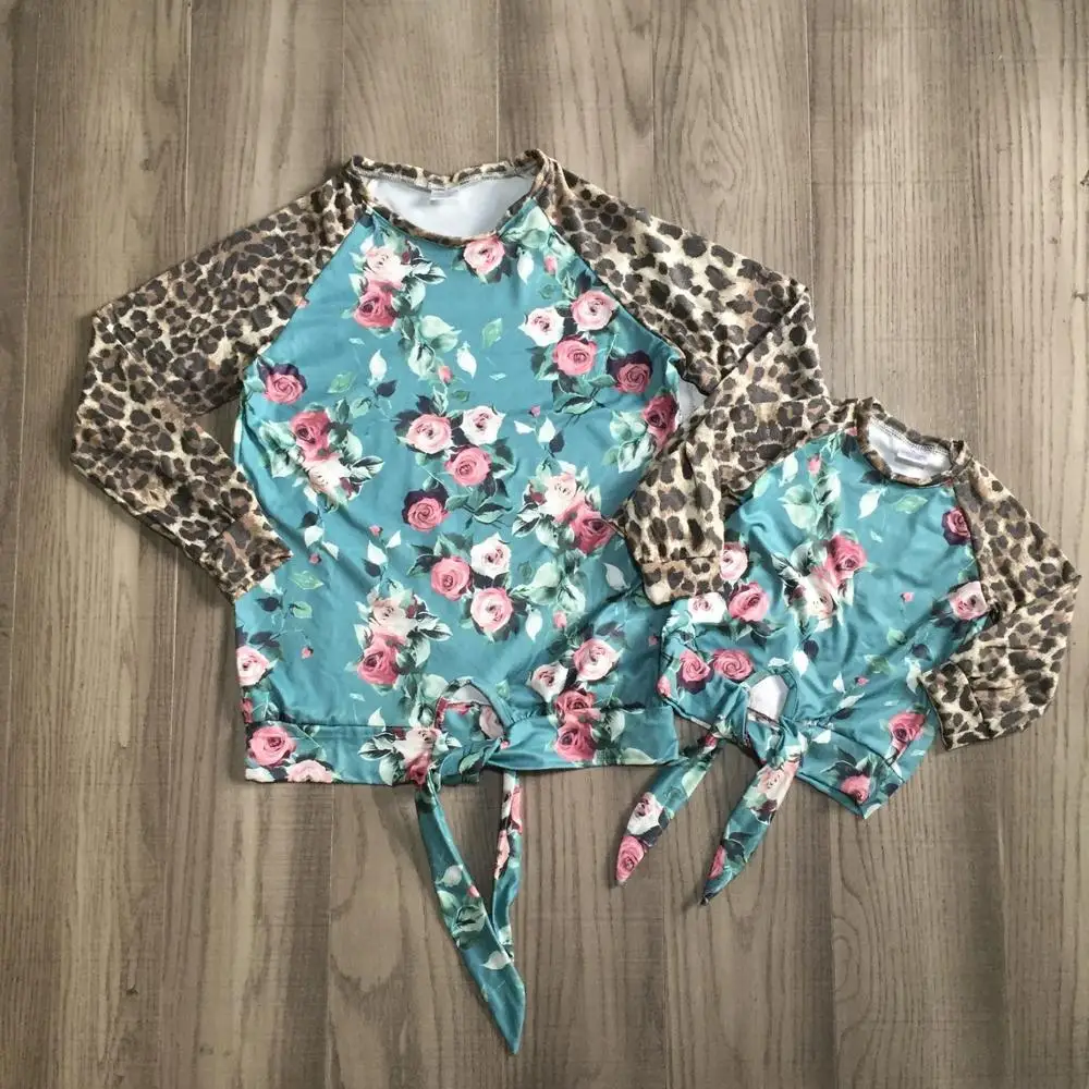 Good Deal Top-Shirts Children Clothes Mommy Adult Baby-Girls Leopard Cotton Floral-Tie Raglans-Boutique 33mj6OQlR3b