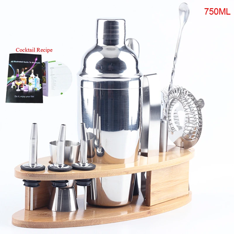 11 Pcs 750ML Recipe 11 шт./компл. шейкер для коктейлей из нержавеющей стали пробка для бутылок ложка зажим Muddler Бар инструменты с винной стойкой и коктейльным рецептом - Цвет: 11 Pcs 750ML Recipe