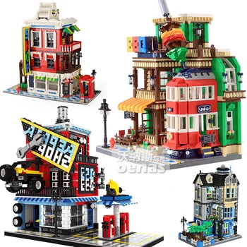 

City Mini Street Scene Garden Coffee Shop Architecture Blocks The BBQ Restaurant Building Blocks Diy Toy For Boys kids Gifts