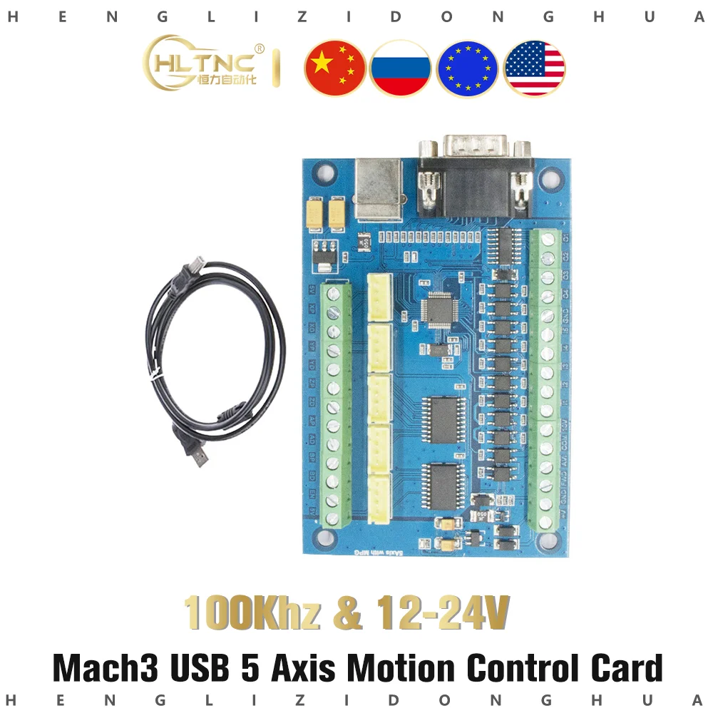 MACH3 CNC Motion Control Card 5 Axis Breakout Board 100KHz USB Cable 12-24V 