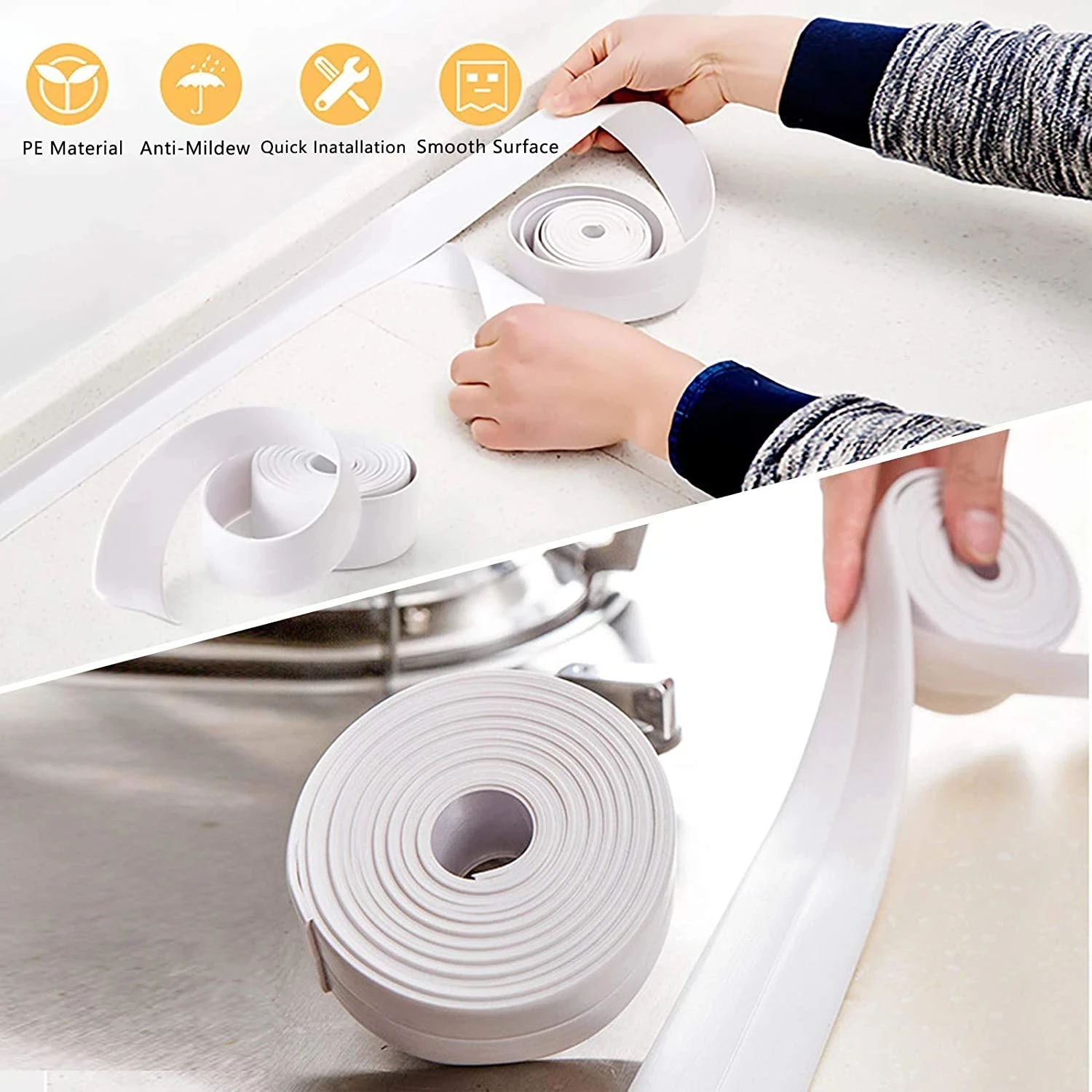 Cinta selladora autoadhesiva de PVC para baño y cocina, tira de sellado  impermeable de 1/2/3 M, sellador de ducha y fregadero - AliExpress
