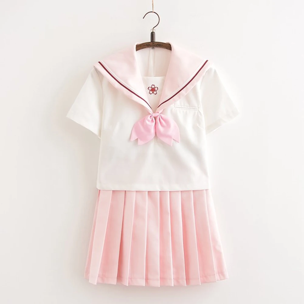 Sakura light pink Japanese school uniform skirt JK uniform Class uniforms Sailor suit College wind Suit Female Students uniforms 2
