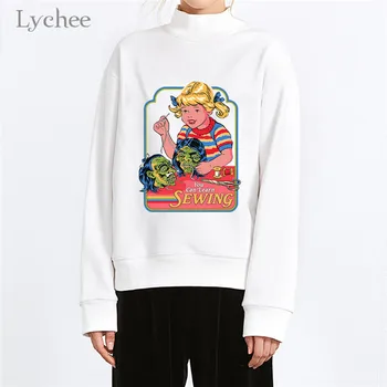 

Lychee Harajuku Casual Autumn Sweatshirts Tops Women Demon Print Crew Sweatshirt Basic Long Sleeve Female Sweatshirt Pullovers