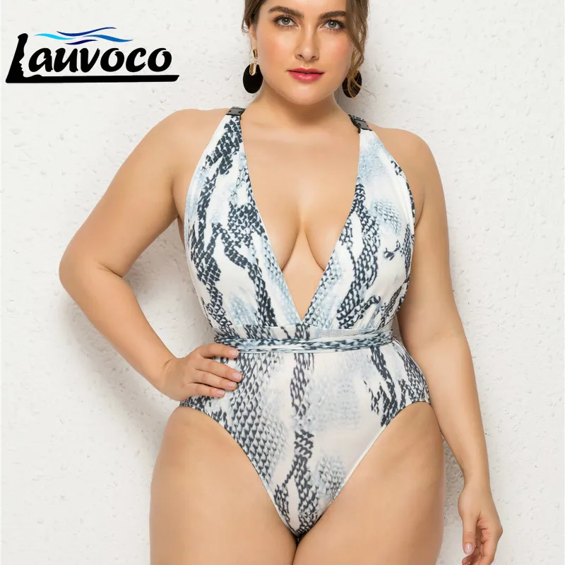 

Deep V Neck Leopard One Piece Swimwear Plus Size Women Sexy Swimsuit Bandage Cross Ladies BodySuit Female Fat Bathing Suit 5XL