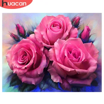 

Huacan Diamond Mosaic Flowers Diamond Embroidery Full Kit Square Diamond painting Cross Stitch Peony Pattern Rhinestone Handmade