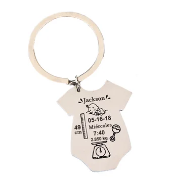 

Baby Stats Keychain Personalized Name Weight Time Height For Newborn Commemorate Birthday Stats Romper Keyring New Mom Gift
