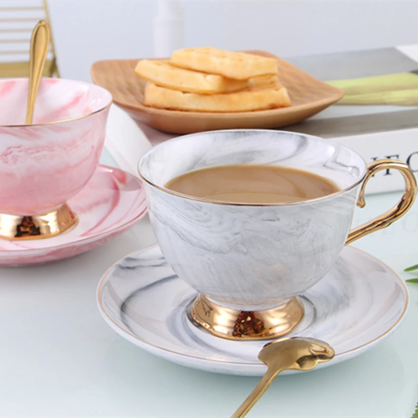 Золотая линия чайная чашка с блюдцем наборы 250 мл винтажный костяной фарфор мраморный узор чайная чашка домашняя офисная, фарфоровая кофейная чашка большие подарки