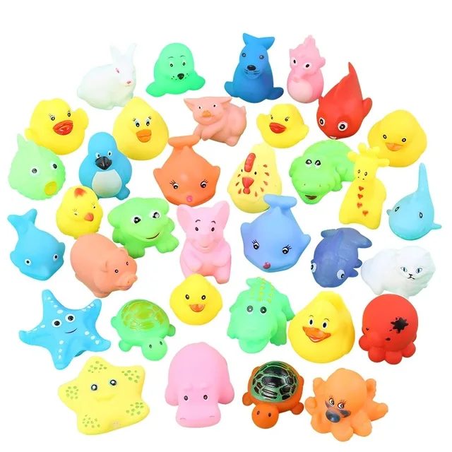10 Pcs/Pack Cute Animals Bath Toy Colorful Soft Rubber Float Squeeze Sound Swimming Water Toy For Baby With Mesh Bag 4