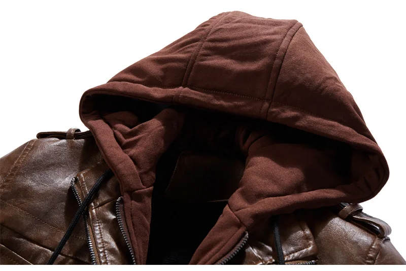 Мужские зимние теплые флисовые куртки и пальто Мужская шляпа съемные кожаные куртки верхняя одежда мотоциклетная куртка из искусственной кожи M-4XL