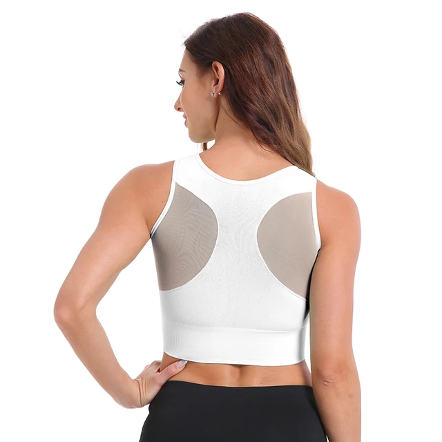 SEXYWG Top Women Yoga Shirts Breathable Mesh Shockproof Gym Running Sports Bra Solid Seamless Fitness Yoga Sport Bh Bra Top Vest White