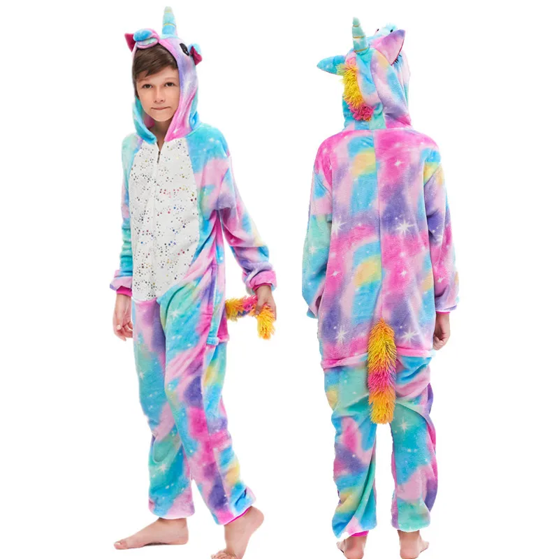 Kigurumi/пижамы с пандой Детская Пижама единорогом для девочек пижамы кроликом
