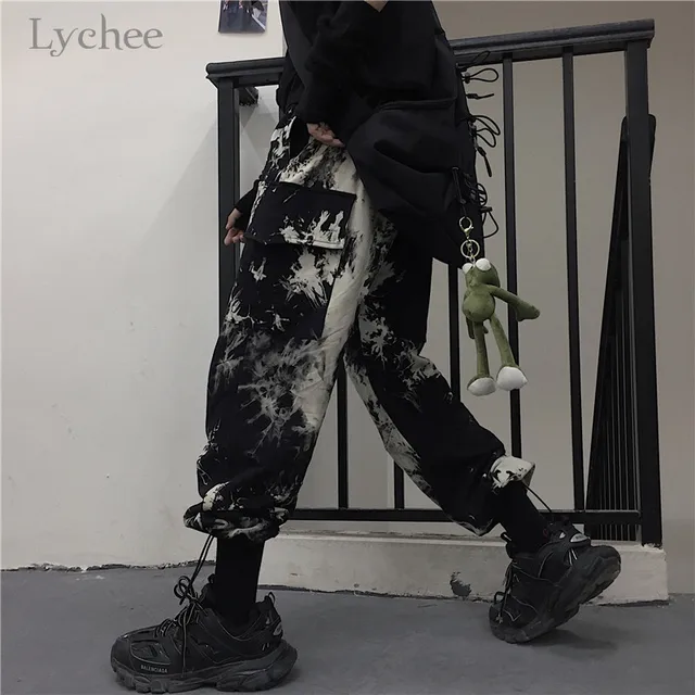 US $17.84 Lychee Harajuku Tie Dyeing Women Bottoms Pants Elastic Waist Loose Female Jogger Pants Trousers Cas